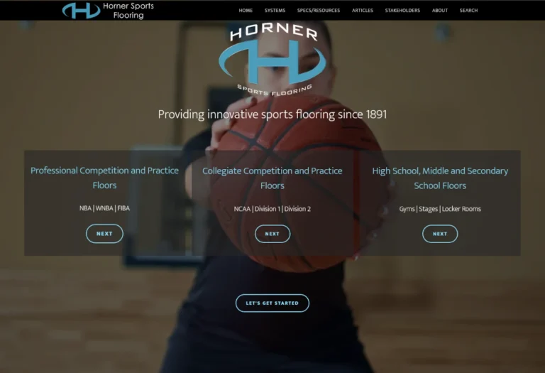 Screen Shot of Horner Sports Flooring's New Home Page